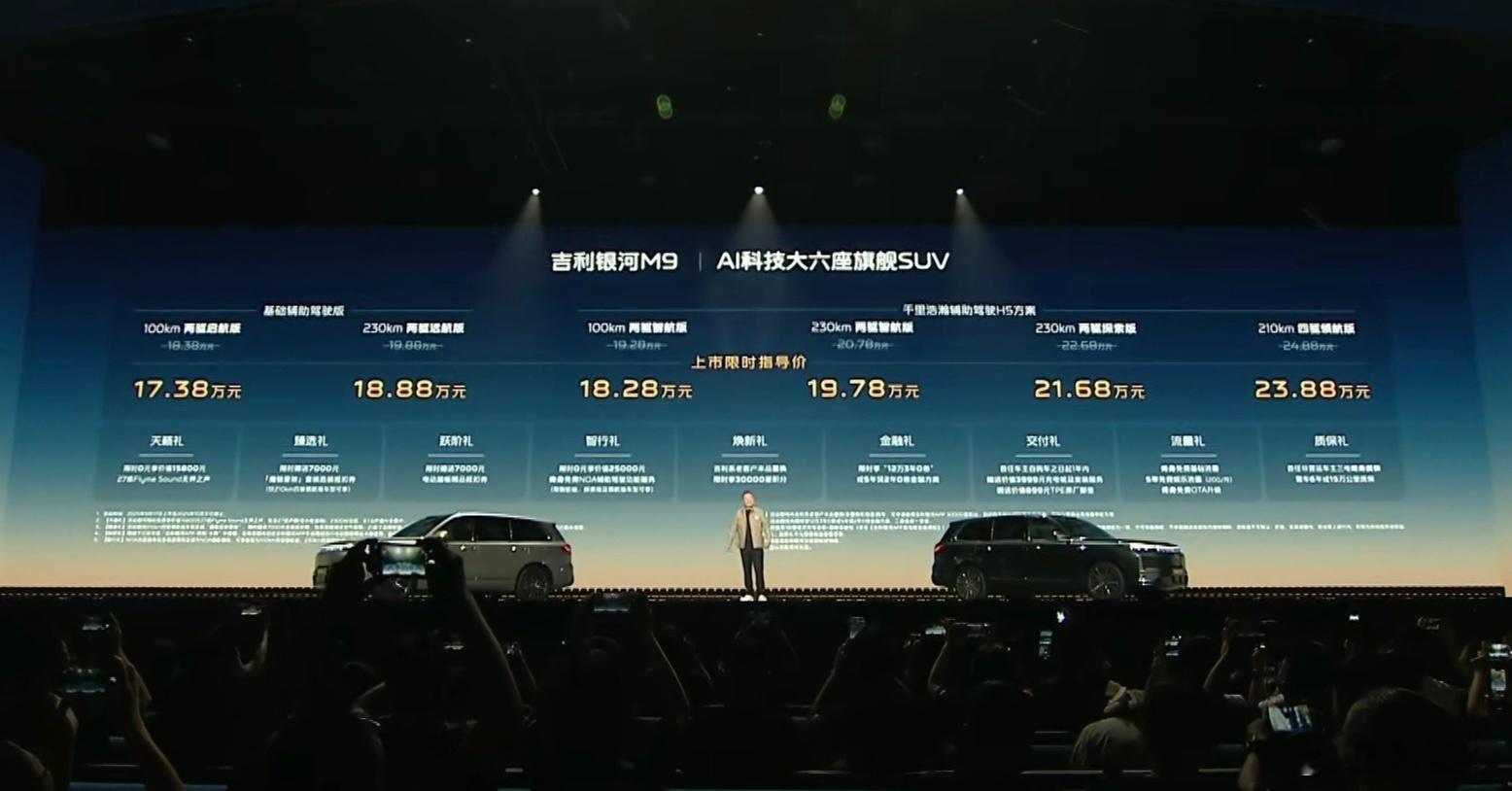 吉利银河M9上市限时价17.38万起好家伙，相比预售价又低了2万，而预售的时候都
