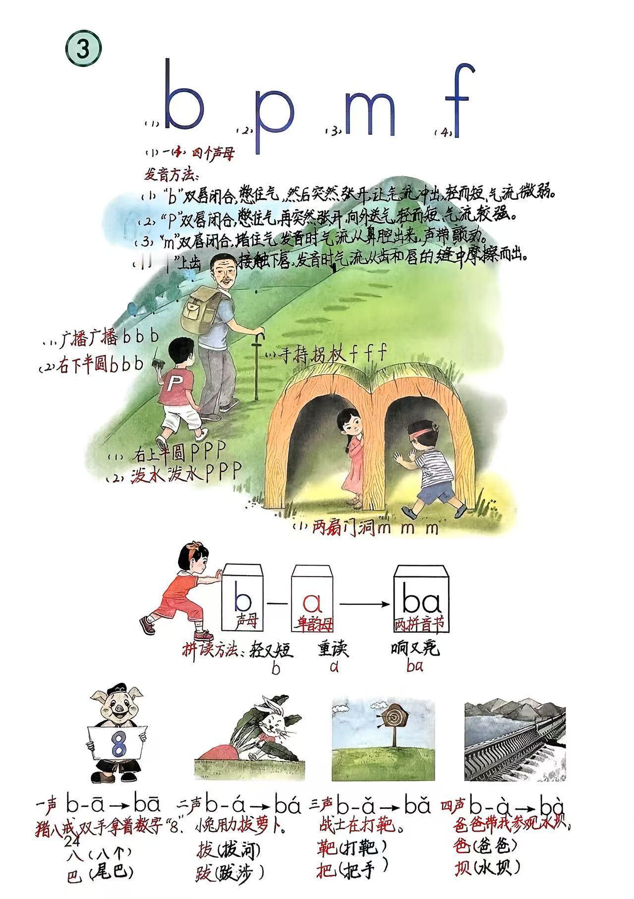 一年级上册语文：声母“b、p、m、f”笔