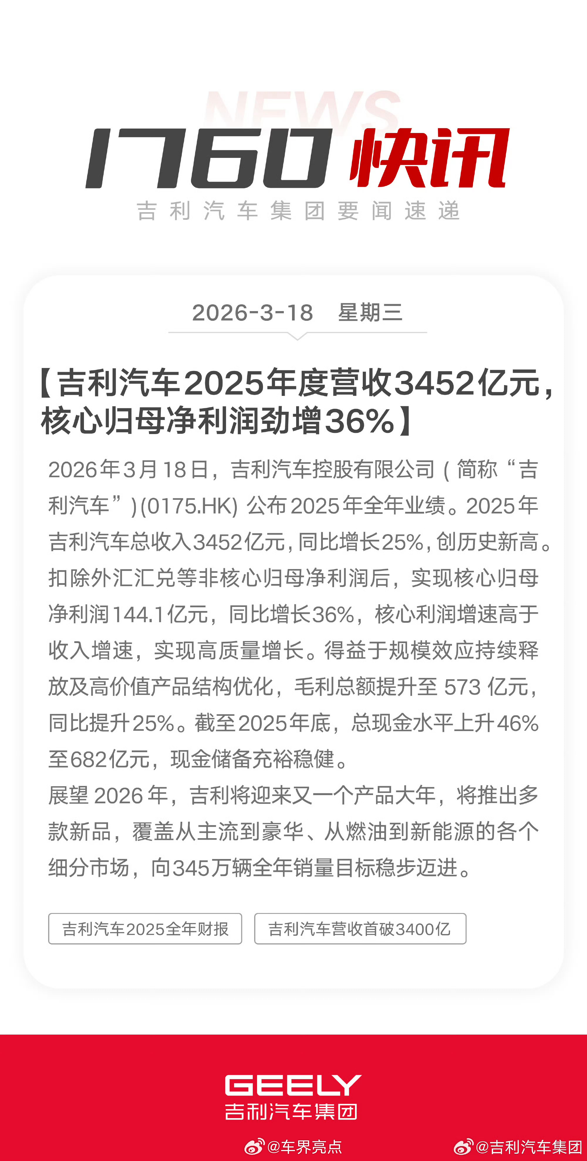 一个吉利加电提速现在吉利势头很好隔壁奇瑞真得看看人家的执行力车界亮点