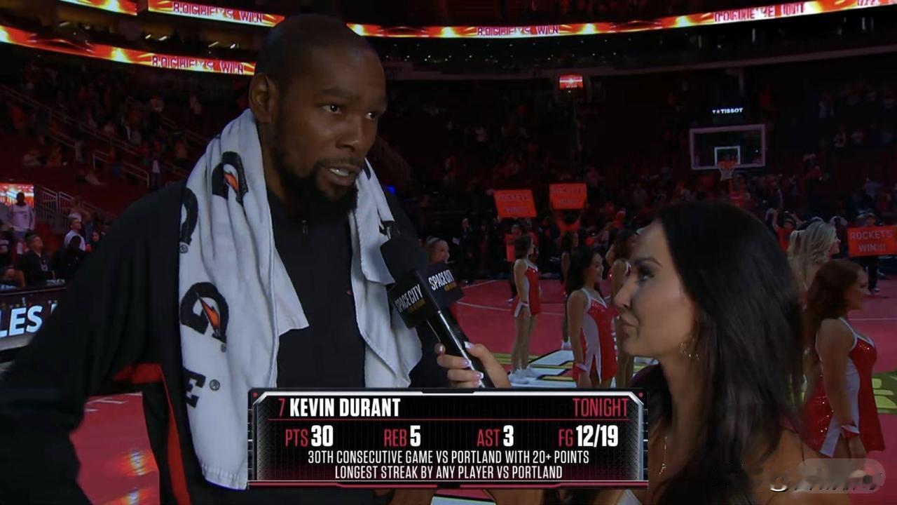 杜兰特对阵开拓者取得30+5+3的成绩，投篮19投12中，太准了[赞]