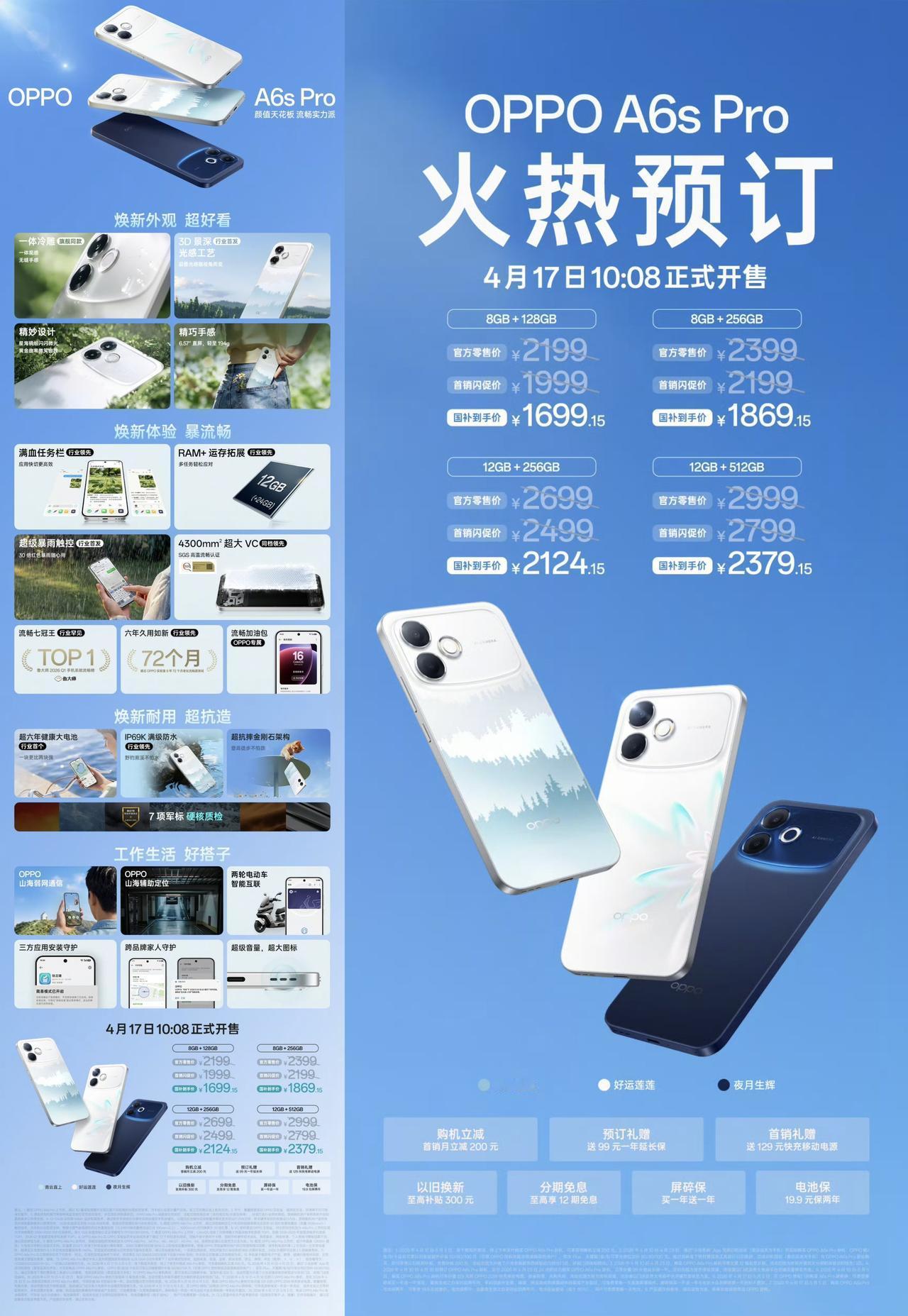 1999元起，OPPOA6s Pro发布，天玑6360 Max处理器

8+12