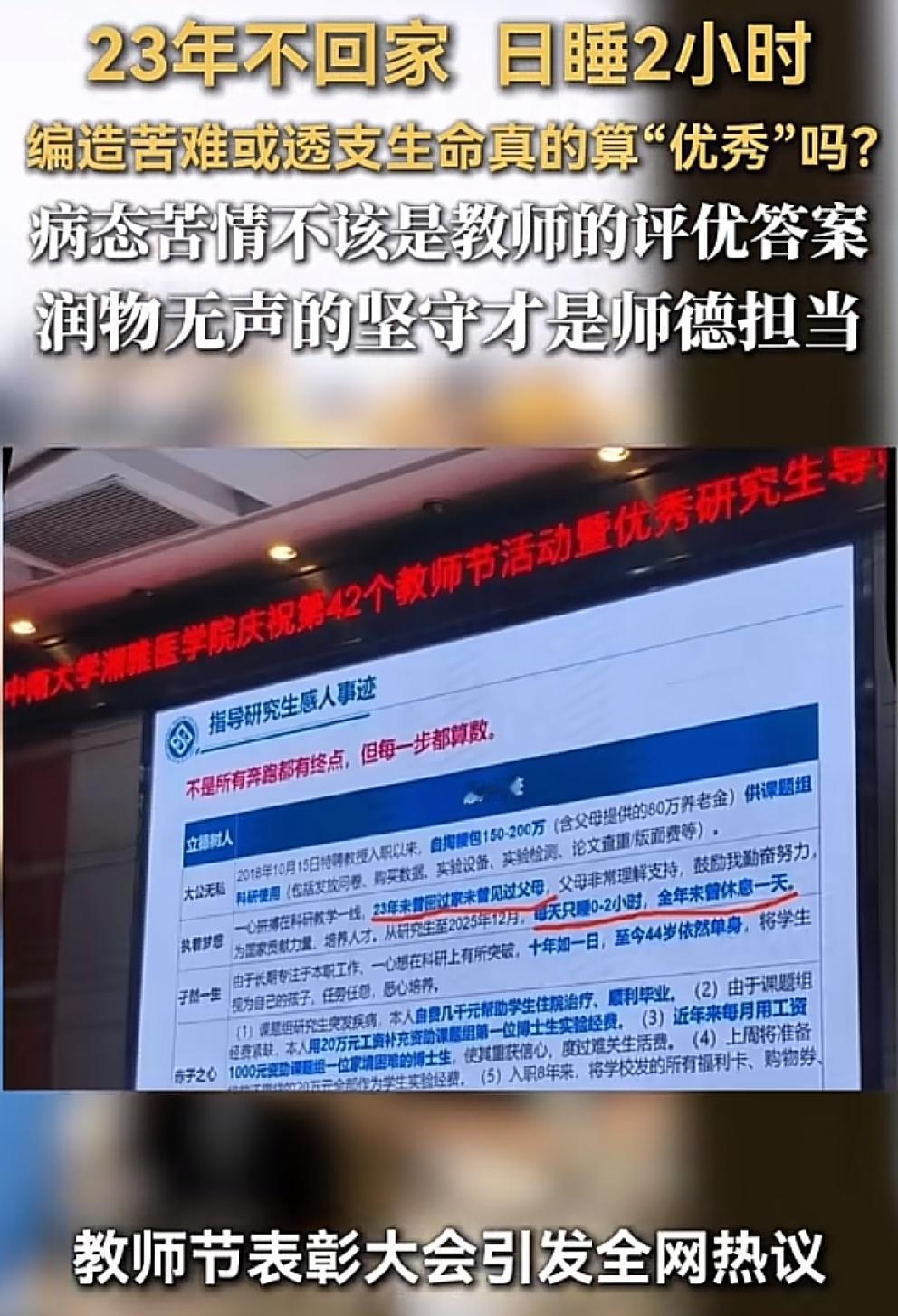 离谱至极！每天睡0-2小时23年不回家，这真的是师德表彰？
 
谁能想到，如今的