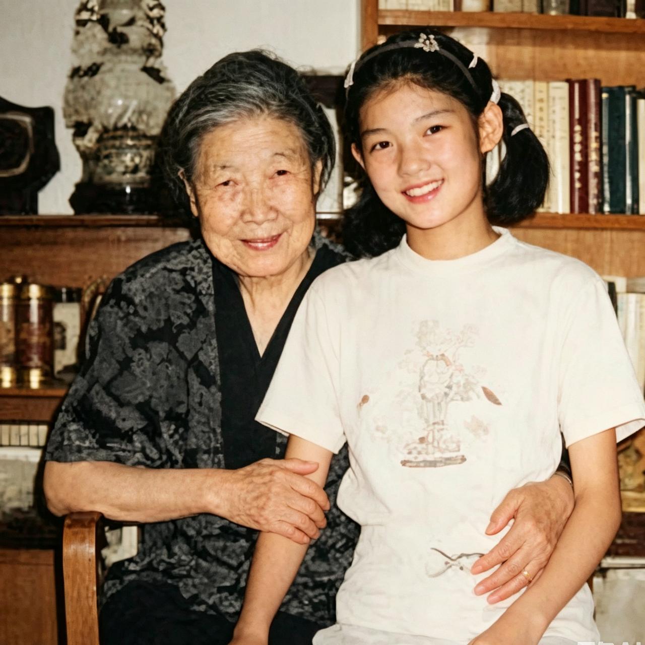 90年代，陈晓丹童年和祖母的合影，左侧长者是她的祖母于若木。

于若木是知名营养