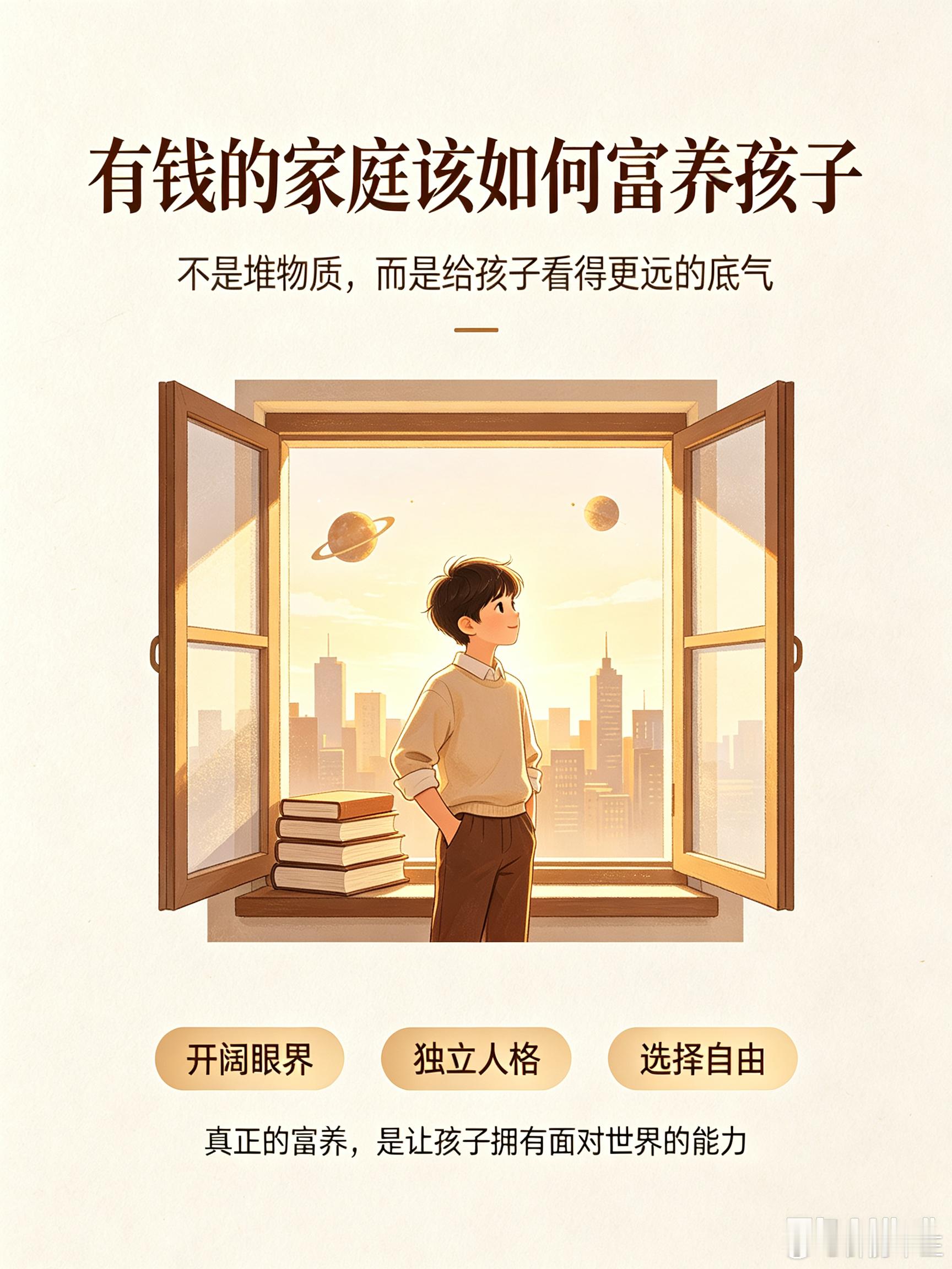 有钱的家庭该如何富养孩子有钱家庭的富养，不是拼命给孩子花钱，而是把钱花在看不见的