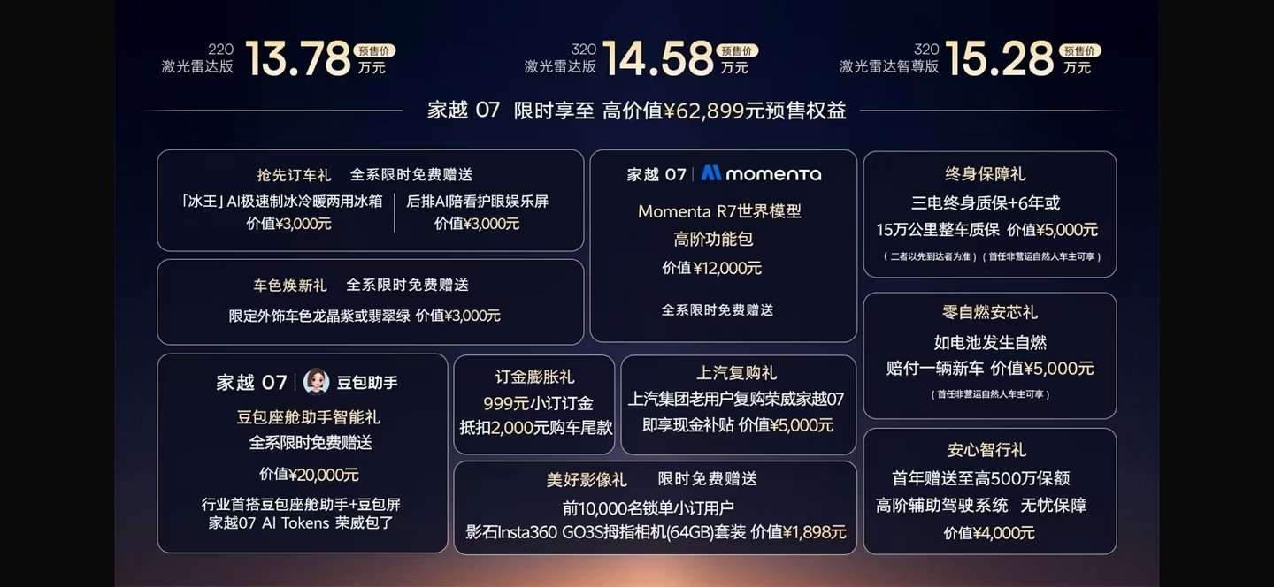 只需一句话家越07全搞定 今晚家越07开启预售，省流版：1、预售价13.78-1