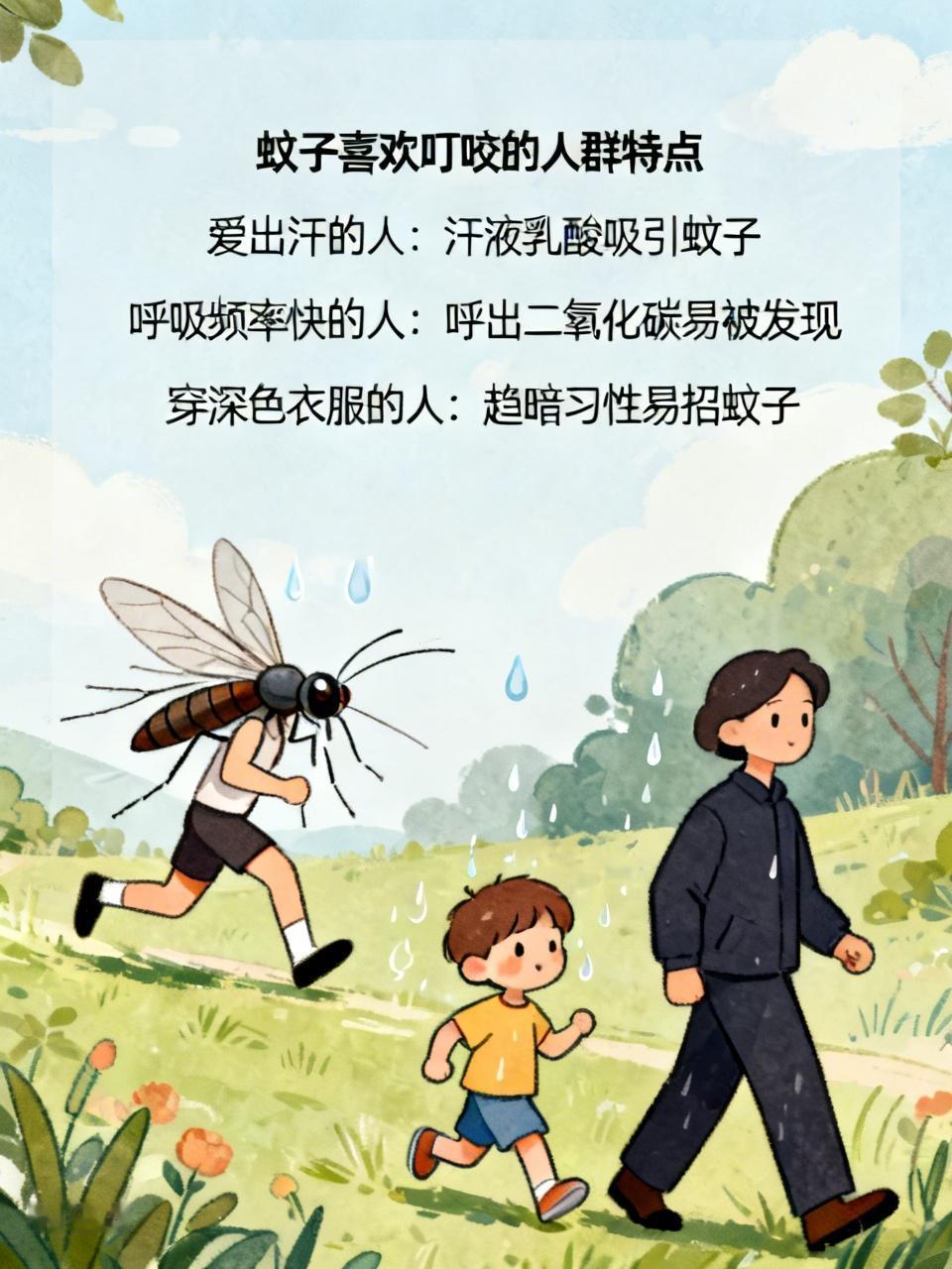 蚊子喜欢叮咬的人群还挺有特点的。首先是爱出汗的人，汗液里的乳酸等成分对蚊子有很大