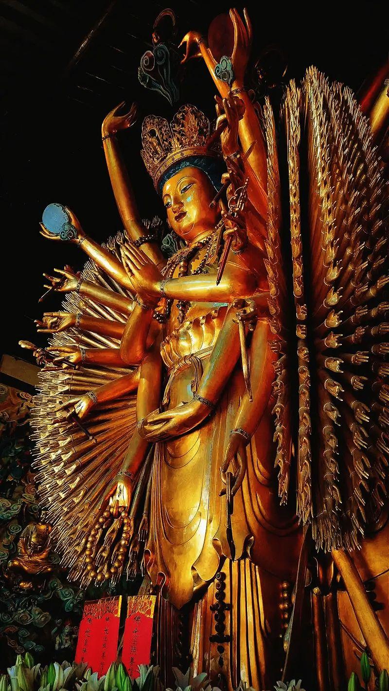 上海龙华寺的千手观音，
一千只手，接世间所有的难；
一千只眼，看人间所有的盼。