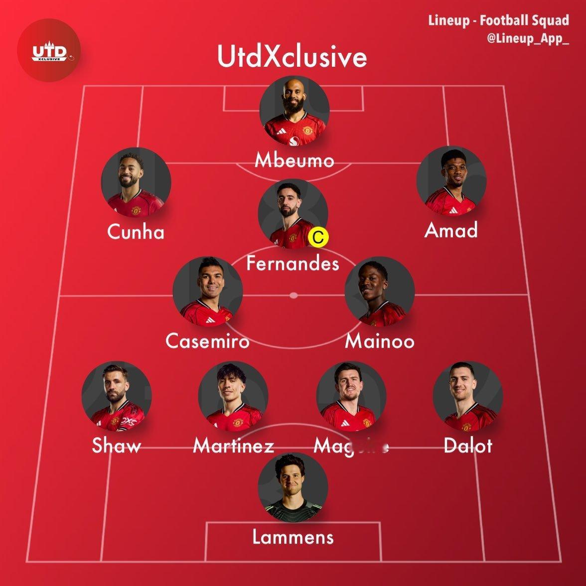 今日首发，做实了库尼亚是来给多古打替补打曼联vs富勒姆