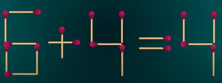 思维挑战开启！图中“6 + 4 = 4”等式不成立。现邀你参与：仅移动1根火柴，