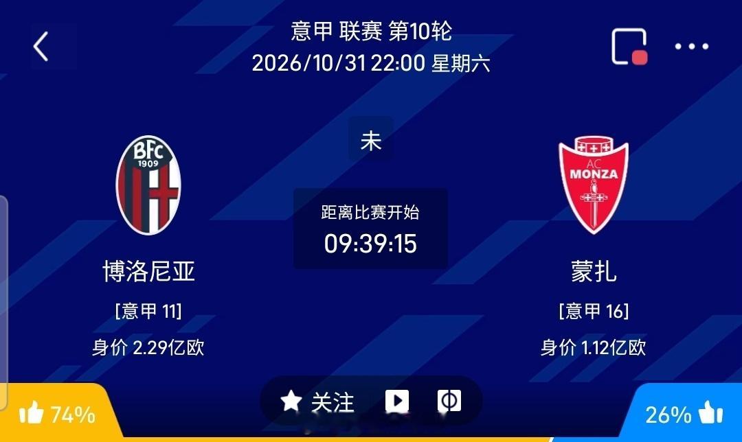 【足球】周六009意甲联赛方向：博洛尼亚vs蒙扎意甲：博洛尼亚VS蒙扎时间：20