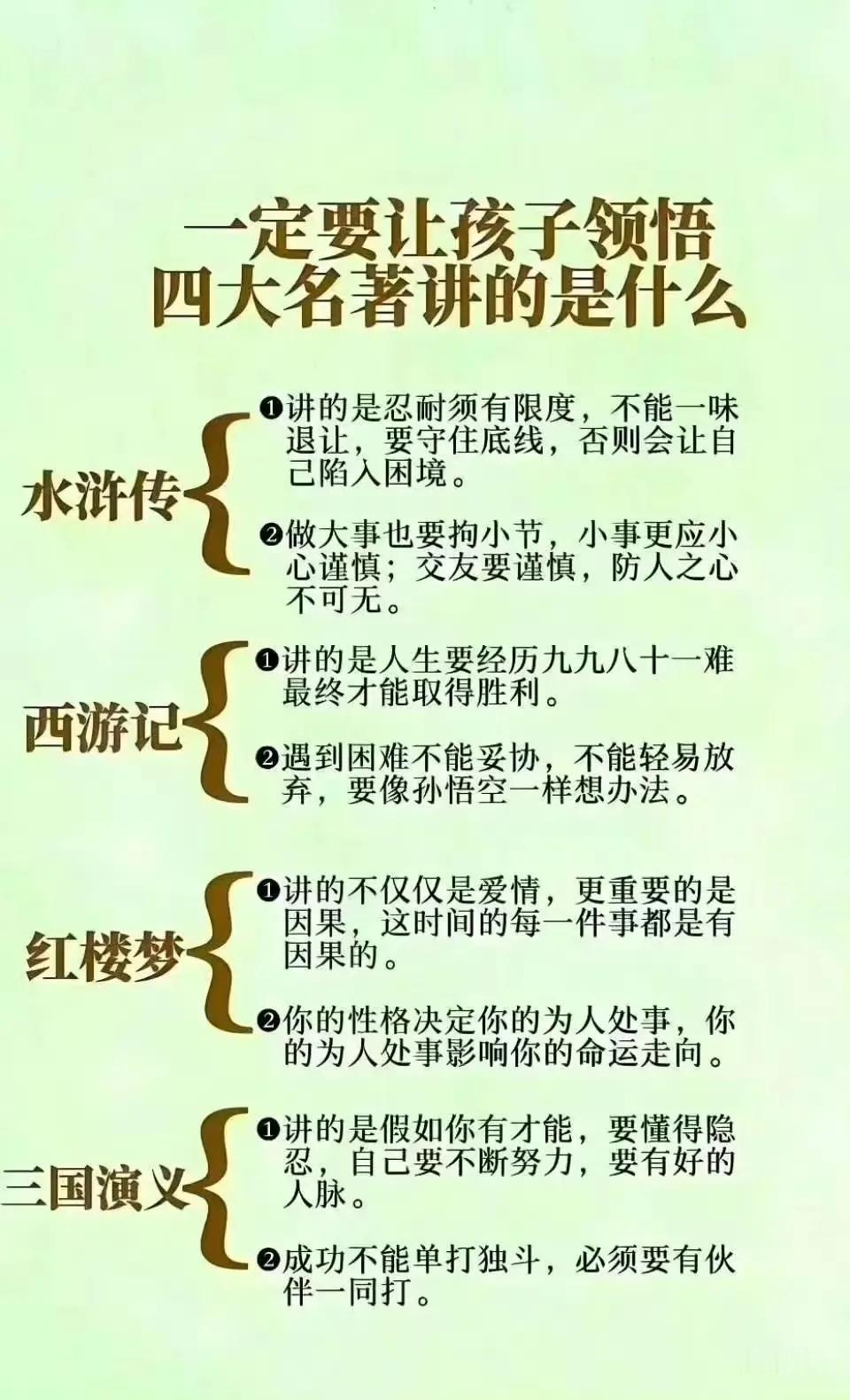 四大名著讲的都是什么，总结精辟 ​​​！也确实是有一样的道理！[灵光一闪][来看
