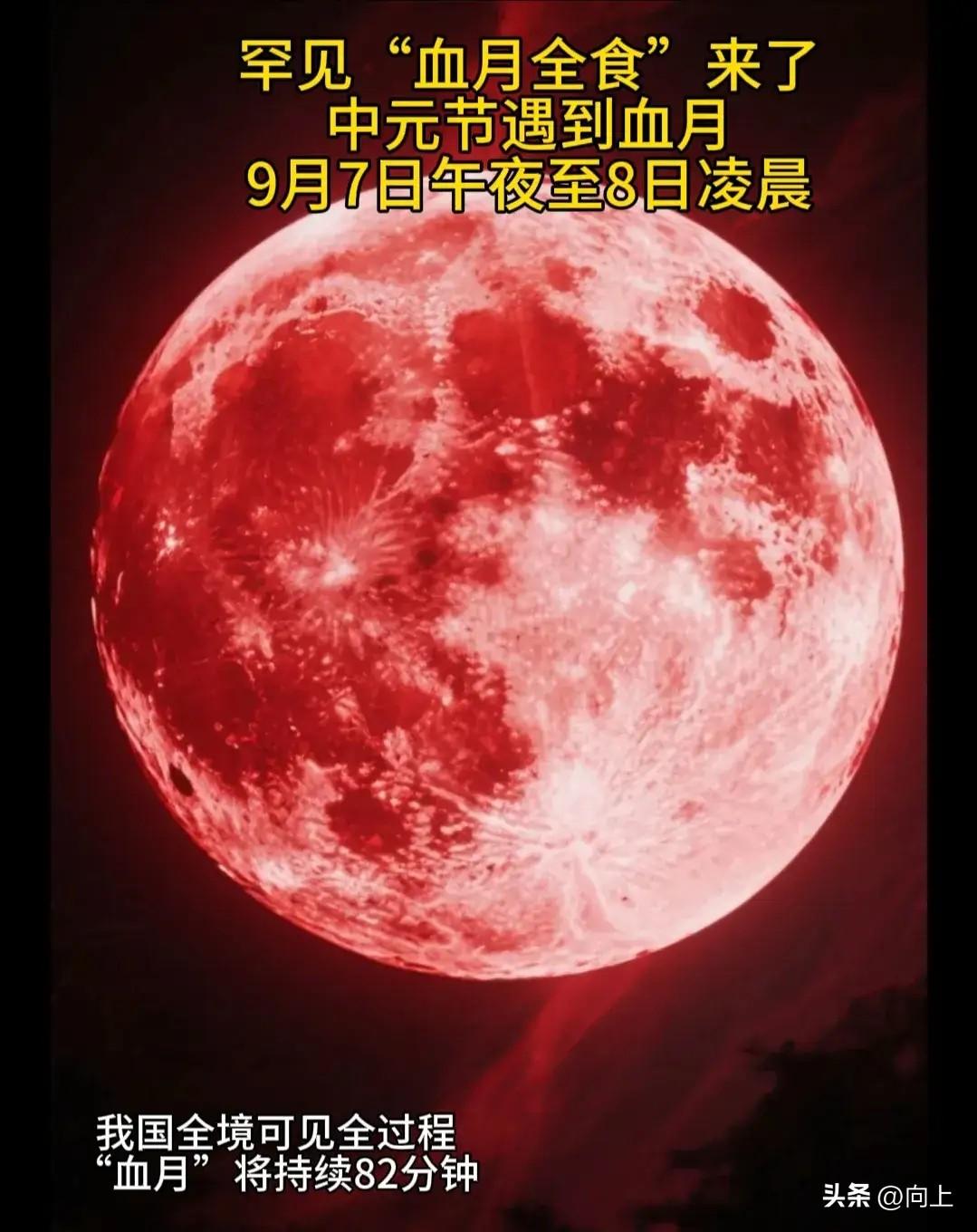 今晚的“血月”核心观赏时段，为9月8日01:31至02:53（食甚在02:12）