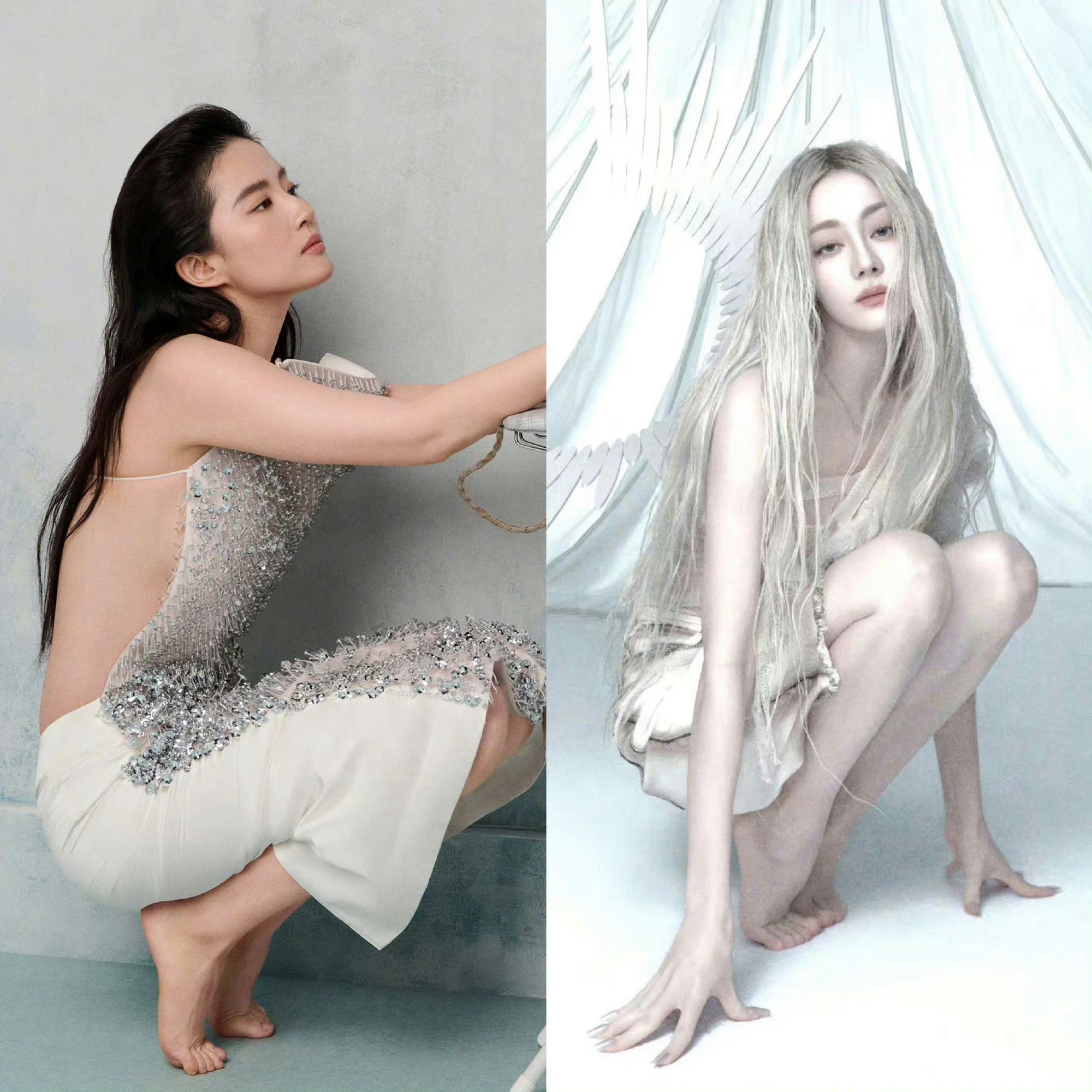 刘亦菲又来模仿迪丽热巴的天使蹲了，果然差距没有最大，只有更大 ​​​