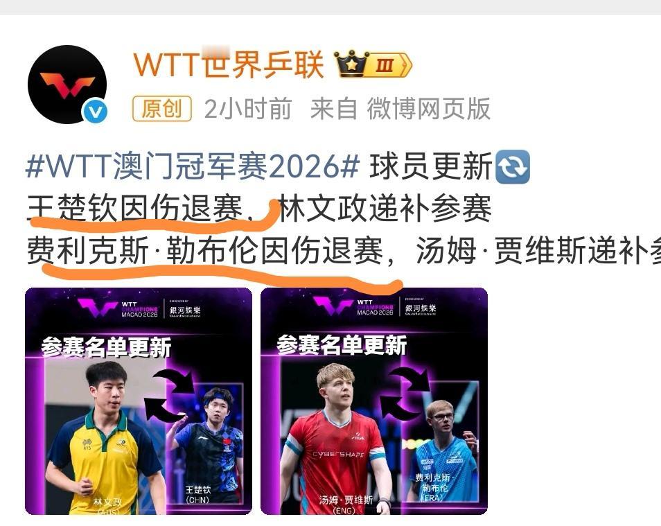 9月4日，楚钦确定退出澳门冠军赛了，伤退；毕竟马上就要到亚运会了，楚钦又不缺积分