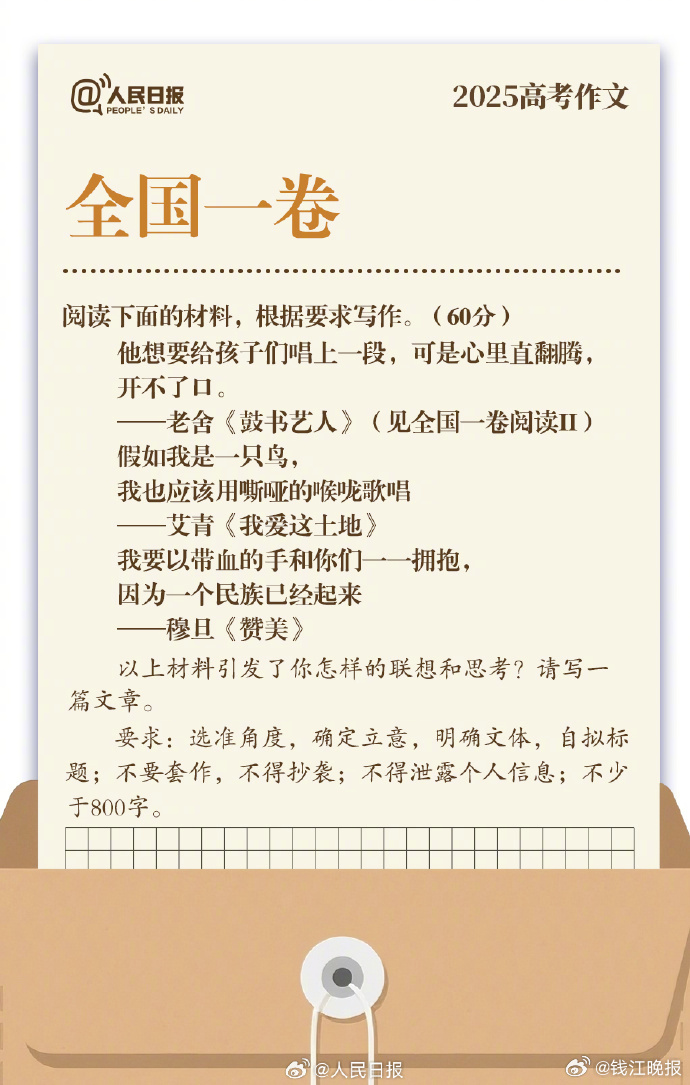 【转存收藏！2025年高考作文题汇总】2025年#高考作文#汇总↓↓ 你对哪个题