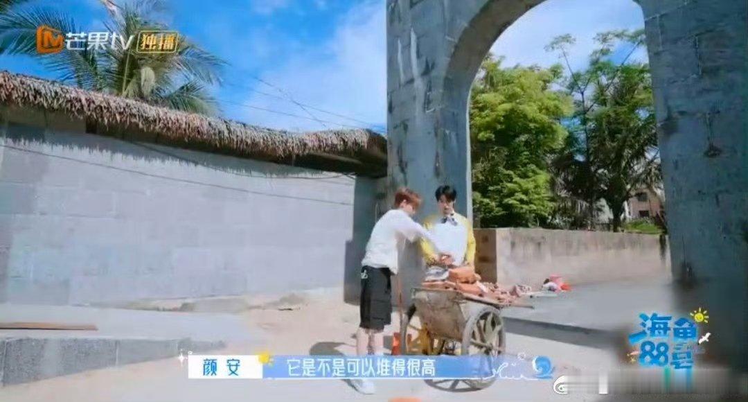 颜安余宇涵抽象派搬砖 搬砖还能这么玩？他俩用实际行动证明，干活的快乐全靠“抽象操