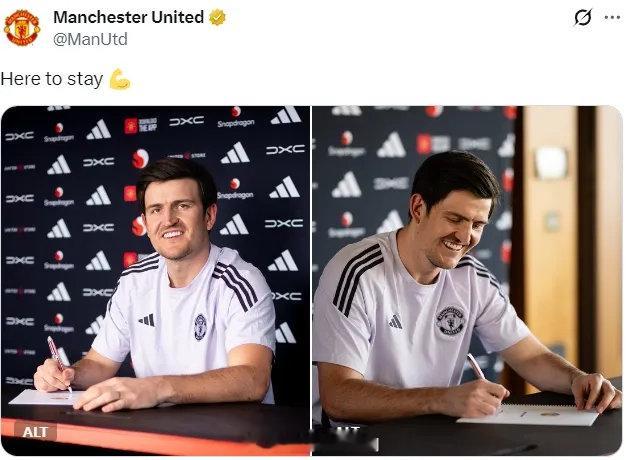 官方：曼联宣布和马奎尔签下了一份为期1年的新合同，附带延长一年条款，这名33岁中