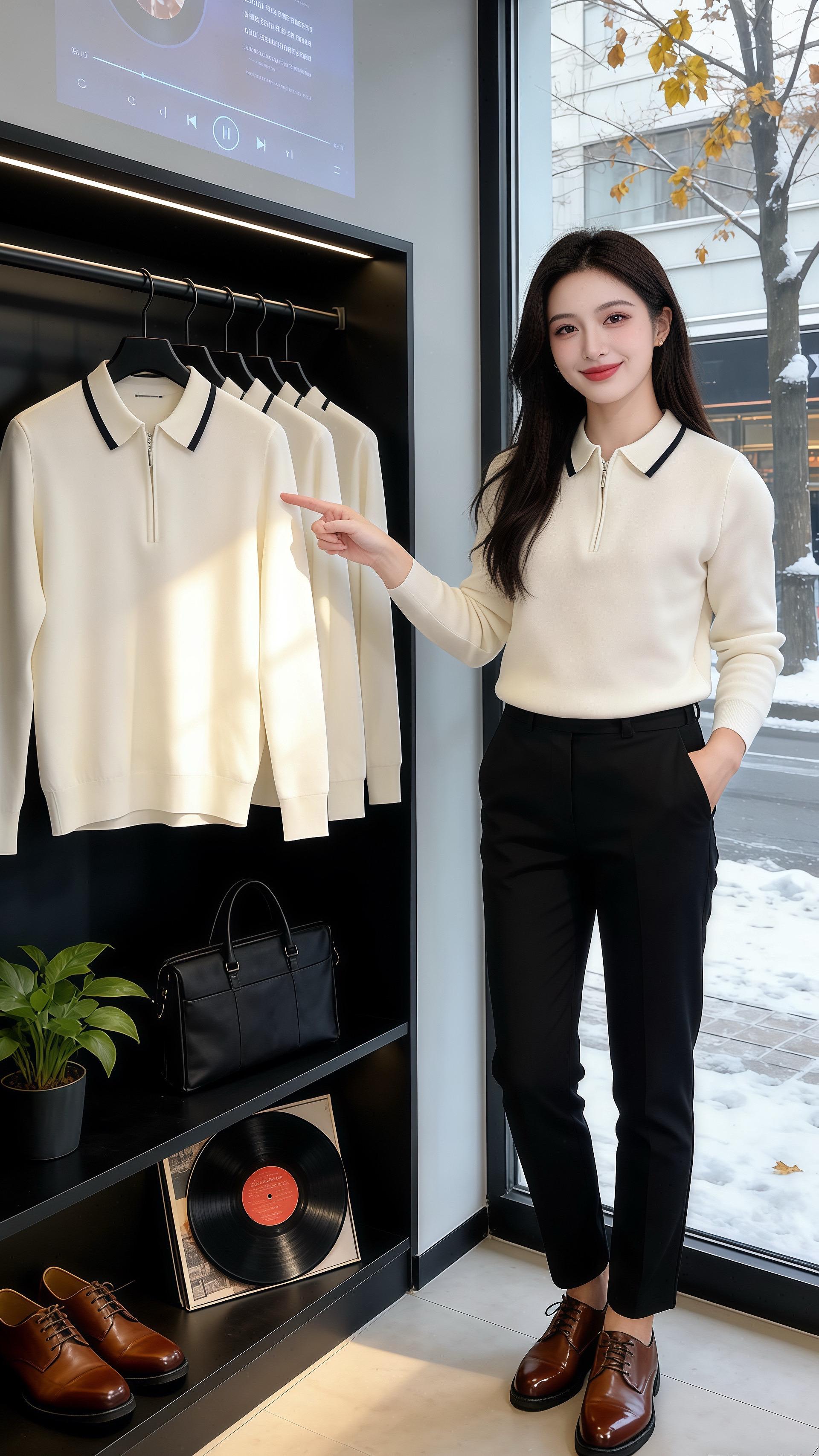 雪柔冬日清  北城的雪粒敲着男装店的落地窗，街边的枯枝裹着薄雪，暖黄的...