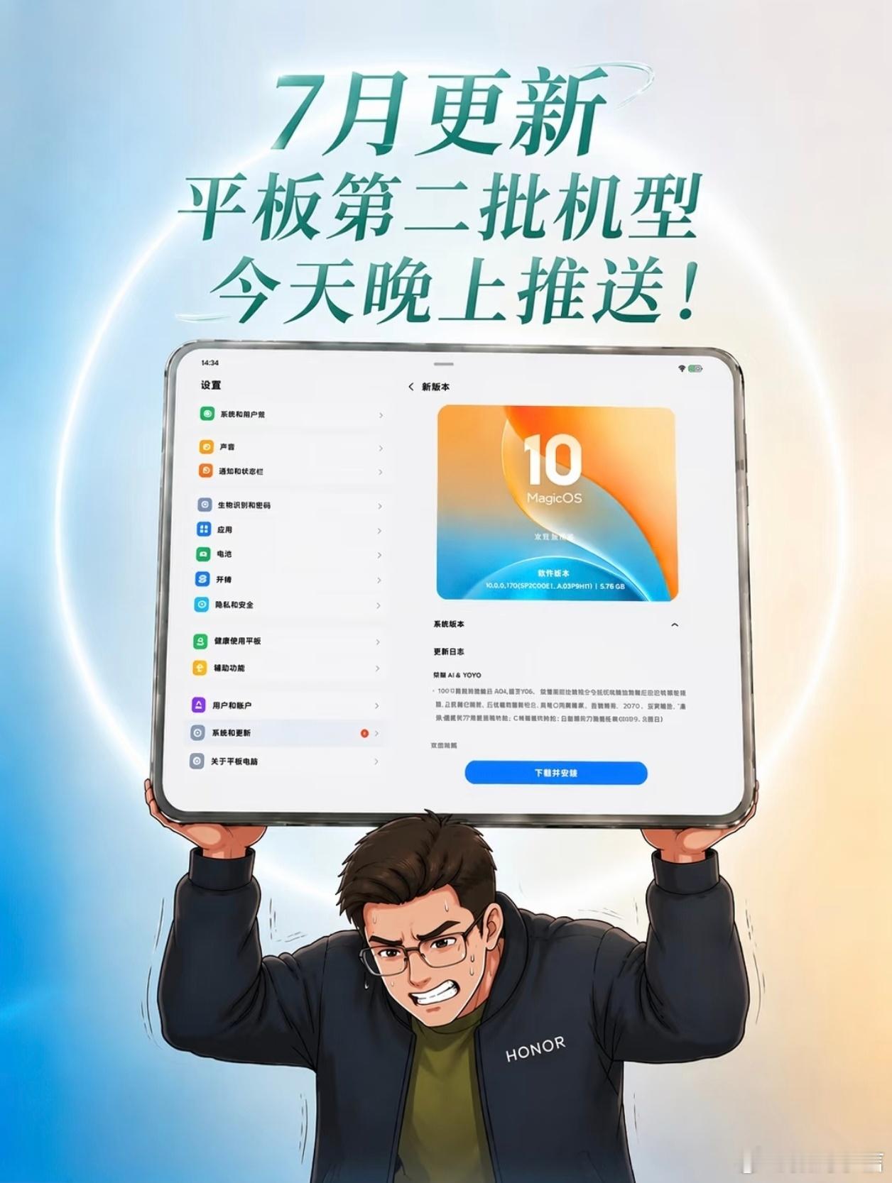 盼了许久的荣耀平板七月系统更新终于迎来收尾批次，多款热门平板机型经过最后的调试检