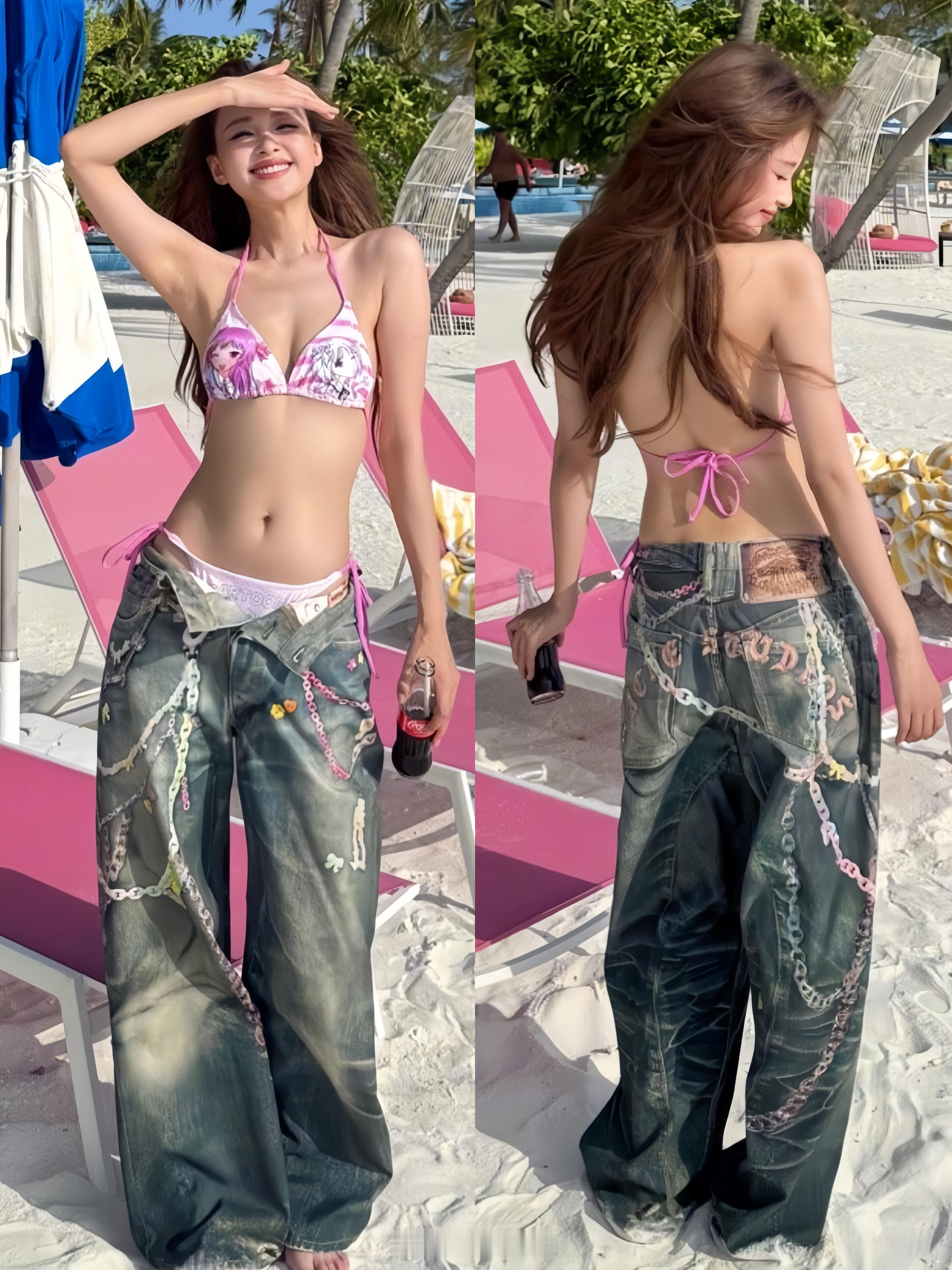 孙怡比基尼孙怡晒沙滩比基尼美照，太辣了吧！昨晚晒出一组海边沙滩的比基尼美照，真的