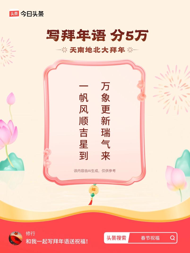 写拜年语送祝福新春拜年送祝福！我的祝福是：“一帆风顺吉星到，万象更新瑞气来”！快