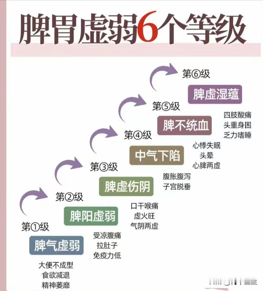脾胃虚弱6个等级，对照自己到哪一级？早发现早治疗

1.脾气虚弱
症状：食欲减退