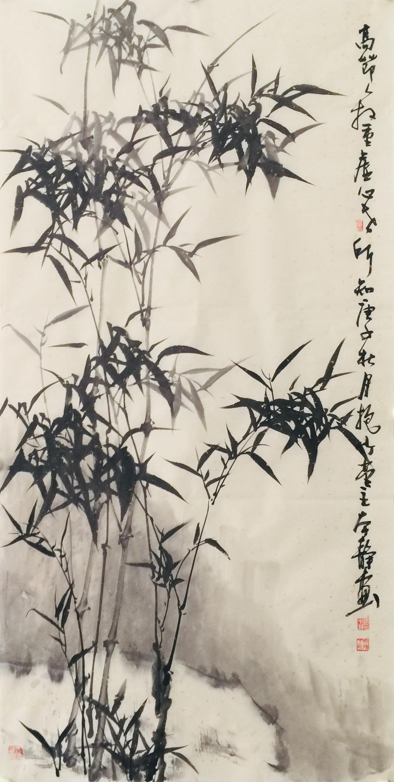 张本静先生的水墨竹子，如诗如画，尽显自然之美。每一笔、每一墨，都仿佛蕴藏着竹的坚