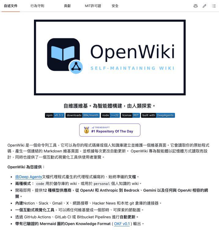 LangChain 最近放出个挺值得留意的东西：OpenWiki。

Karpa