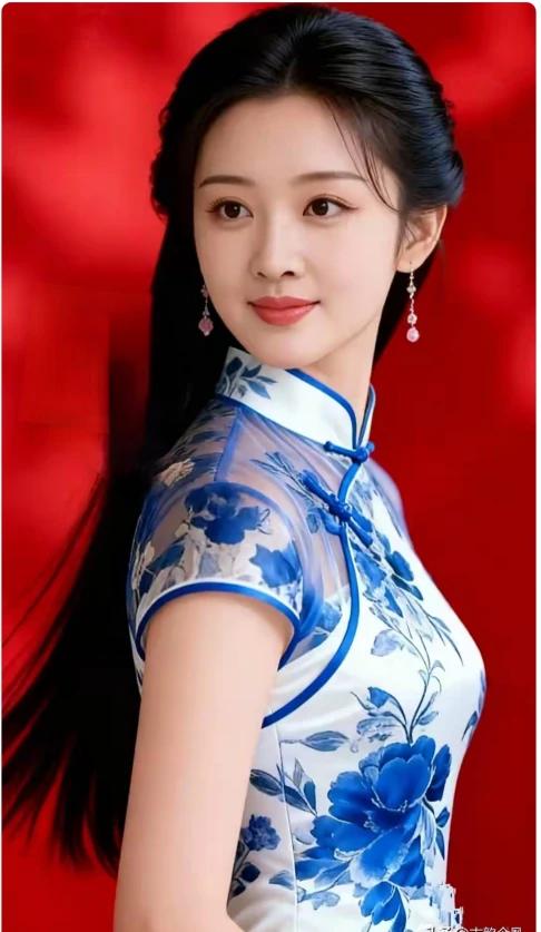 东方服饰，传统韵味。
青花旗袍，绝色美人。
出水芙蓉，亭亭玉立。
花容月貌，梨花