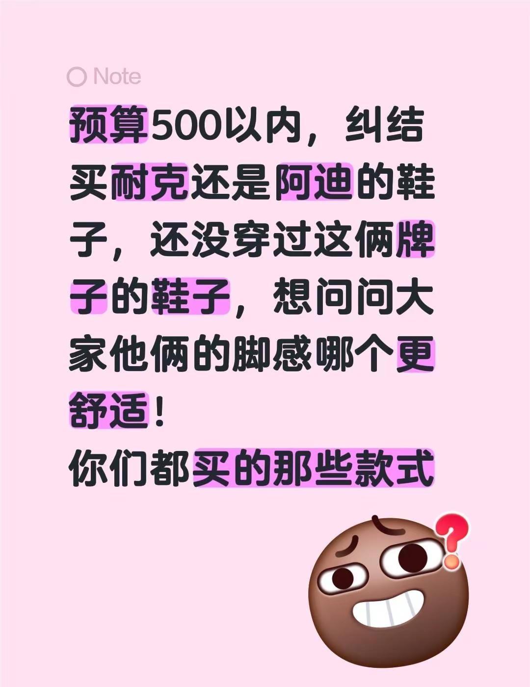 预算500以内，纠结买耐克还是阿迪的鞋子，还没穿过这俩牌子的鞋子，想问问大家他俩