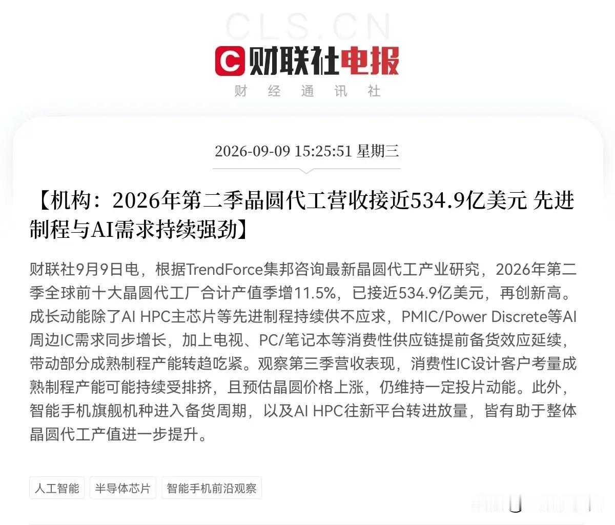 明天半导体稳了？全球晶圆代工业绩炸裂创新高，冲高回落或是主力倒车接人
 
不少股