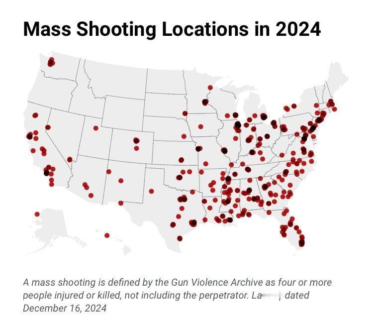 漂亮国风景线  截至12月16日， 美国今年已发生487起大规模枪击事件 ，其中