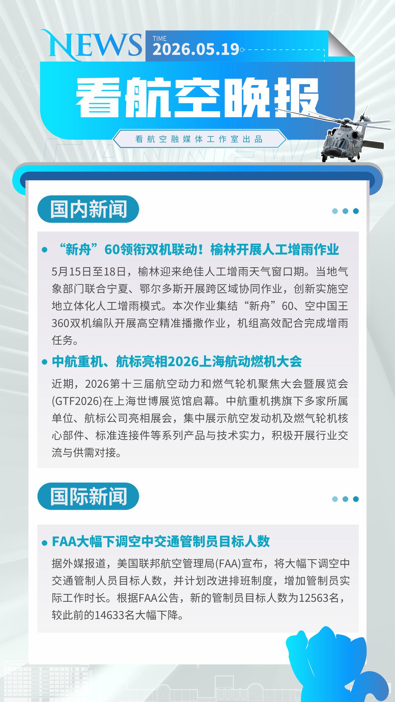 5.19晚报
新舟60领衔双机联动！榆林开展人工增雨作业
中航重机、航标亮相20