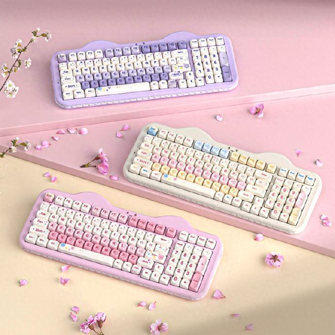 YUNZII C98 三模键盘！这款键盘延续了超火的蛋糕猫咪可爱主题，不仅颜值高
