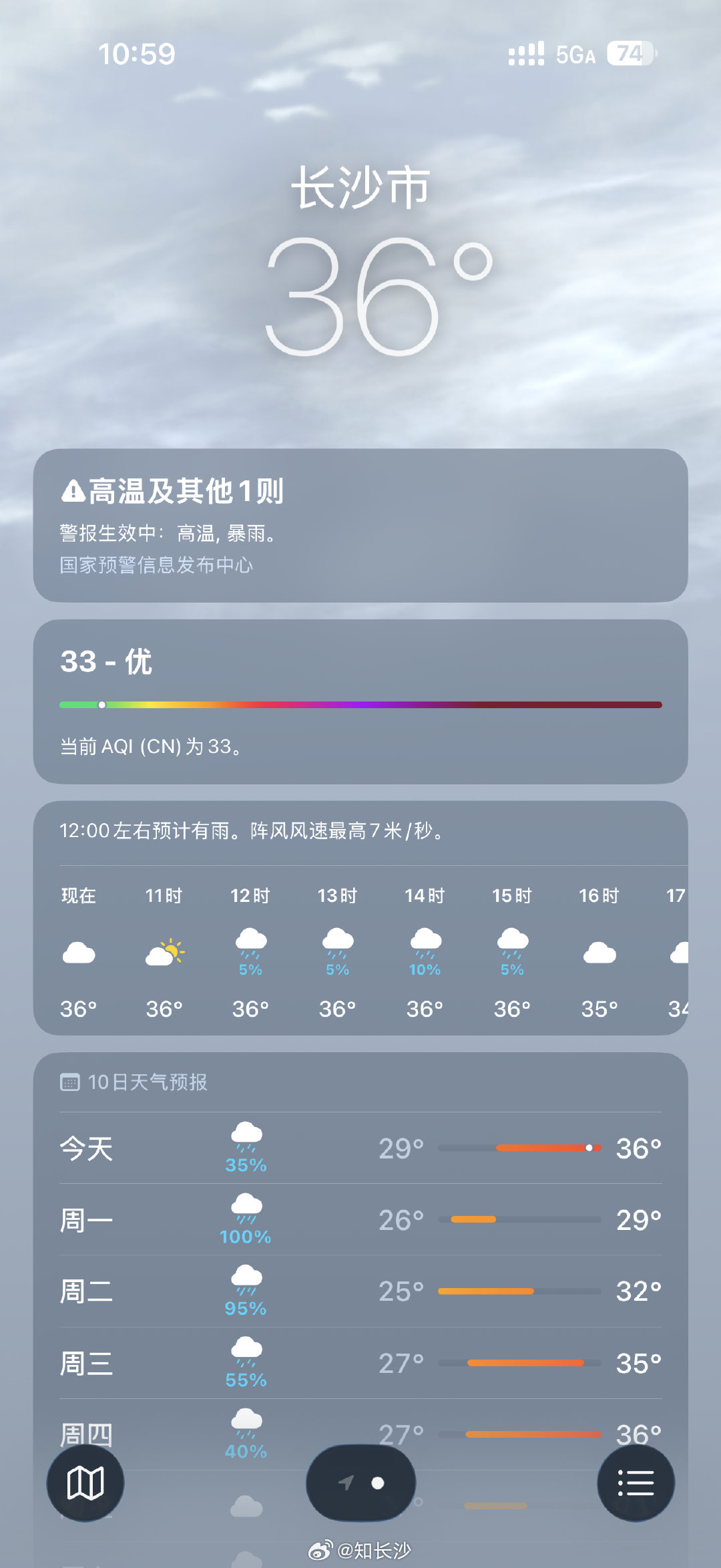 【长沙又要下开水啦】高温和暴雨预警同时生效，长沙又要下开水了！ 前一刻烈日烘烤，