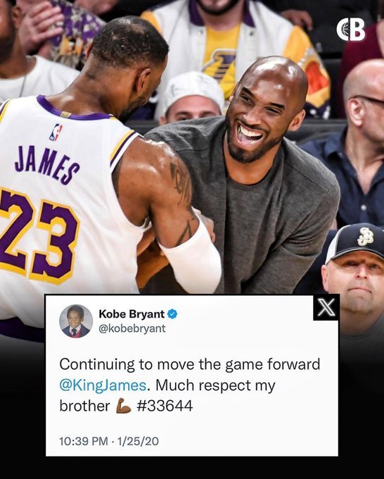 洛杉矶湖人 6年前的今天，科比发布了他人生中的最后一条推特，祝贺詹姆斯在NBA历
