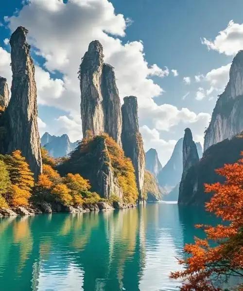 上联: 木屋偎山融翠色
下联: 石峰傍水接蓝天