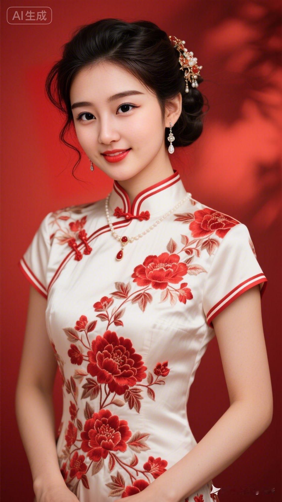 复古旗袍风，红白相间，优雅迷人！