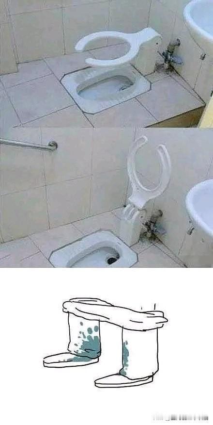 蹲坑式马桶装了个坐便圈，本以为是贴心设计，结果一用直接给人干懵了
