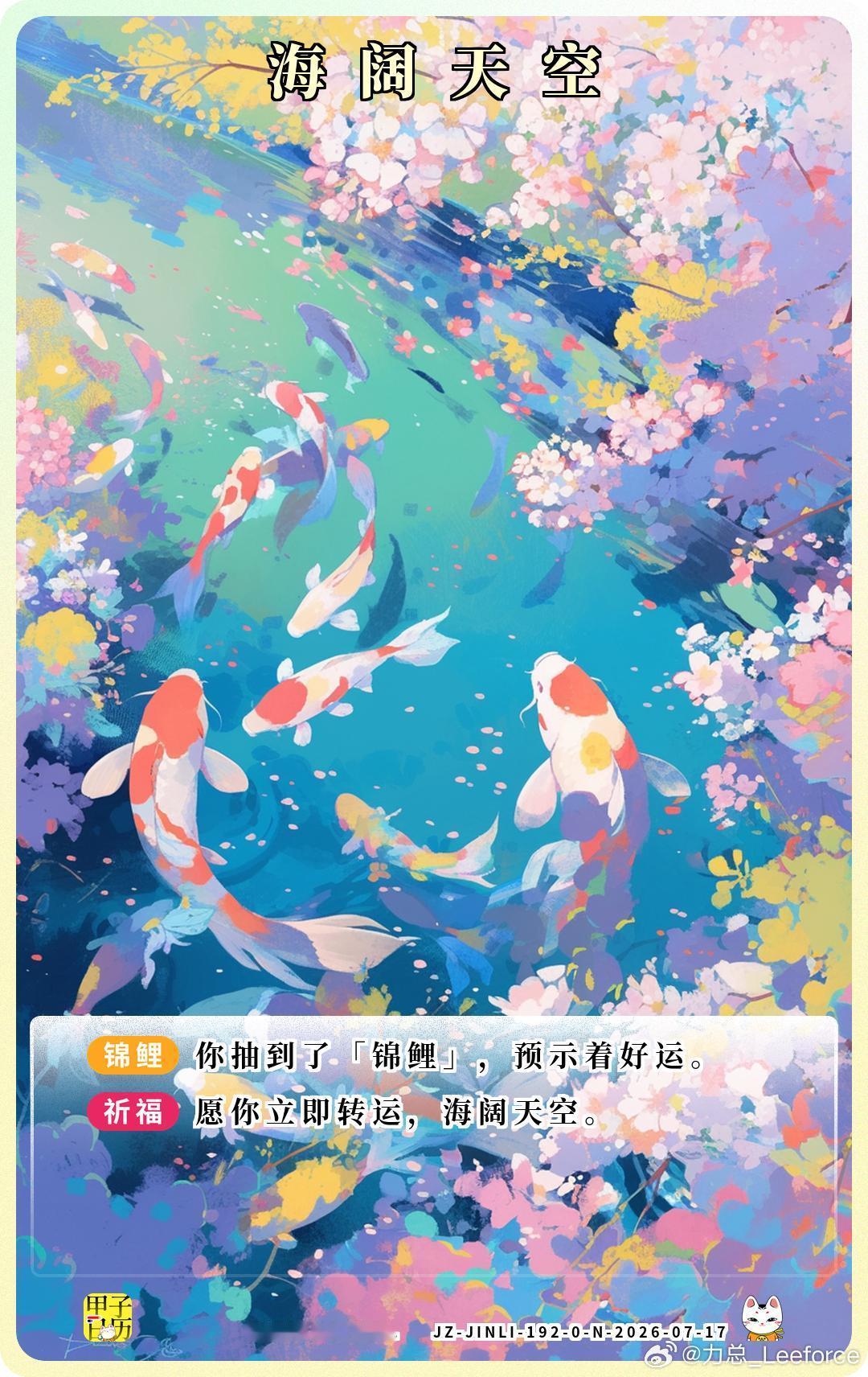 锦鲤 愿你立即转运，海阔天空。 