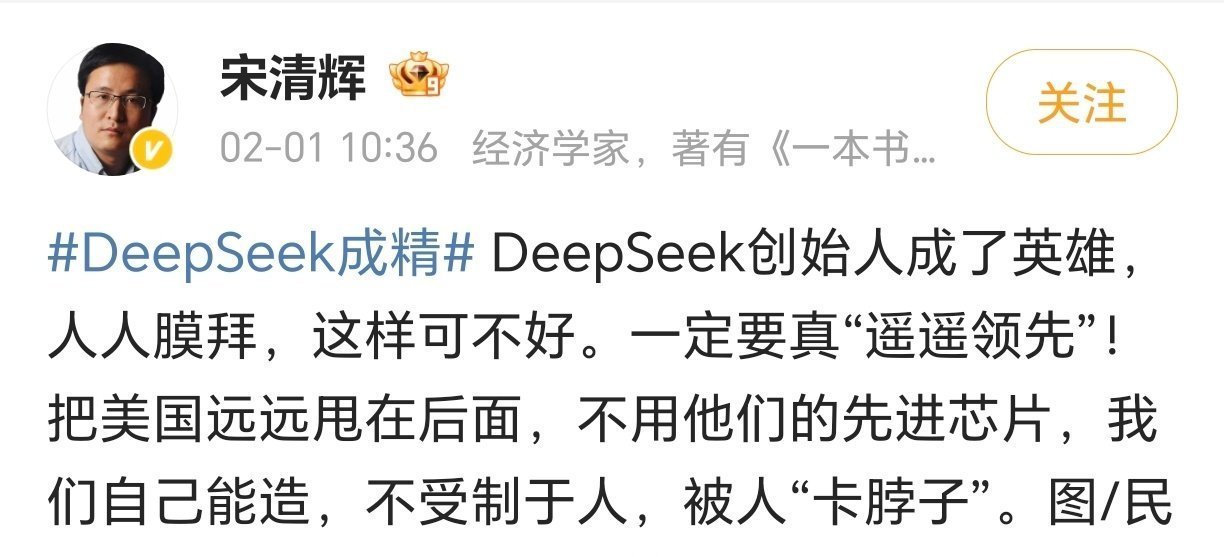 2025年，宋清辉大骂DeepSeek，因为DeepSeek不认为他是经济学家。