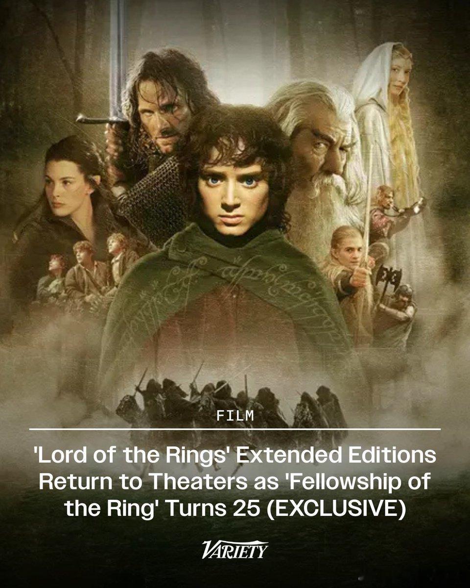 明年是《指环王》系列首映25周年，北美地区将于1月重映三部曲的加长版 