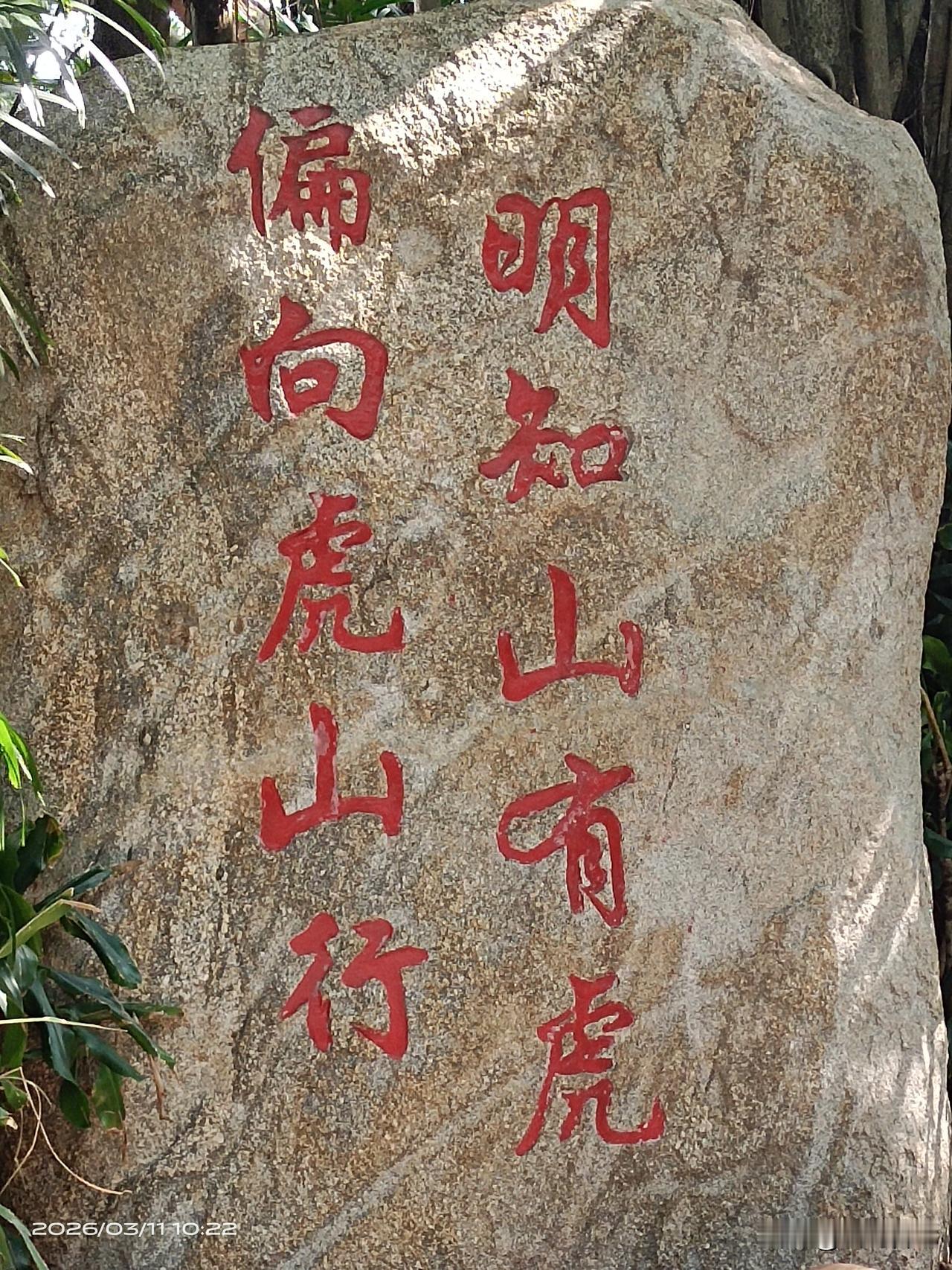 明知山有虎，偏向虎山行。知险仍毅然前行，一腔勇毅尽显不屈风骨