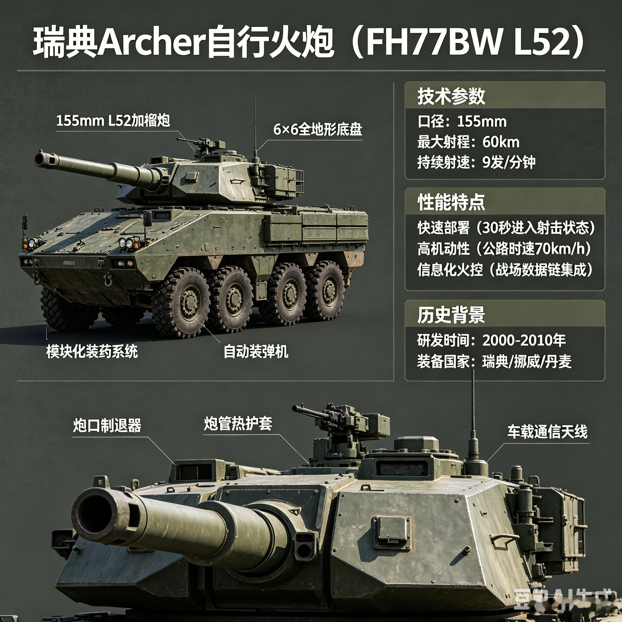 军事ai新视野 瑞典 Archer“弓箭手”自行火炮（FH77BW L52）（图