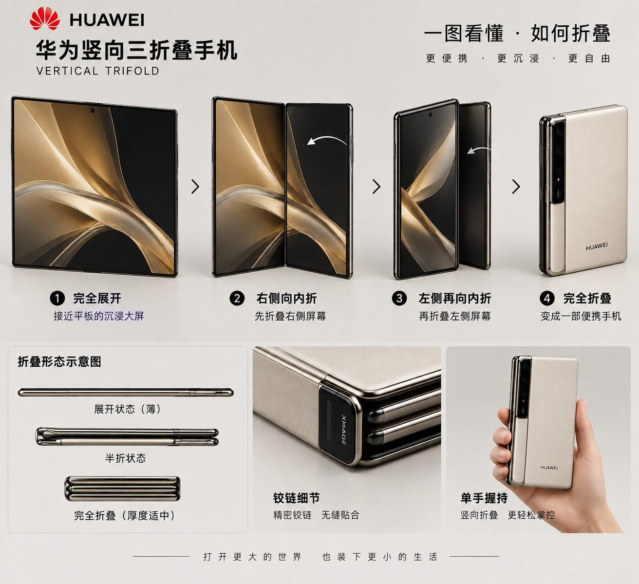 曝华为还将推出新形态手机 竖向折叠？我用AI做了两张图，看看是不是这个效果？ ​