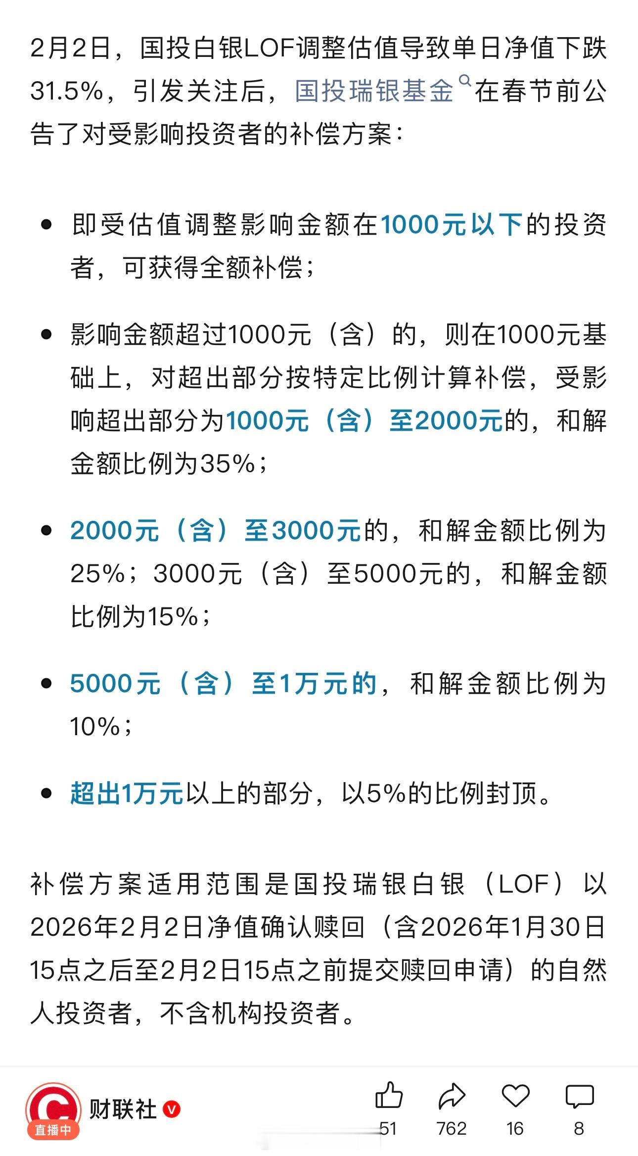 白银基金，补偿方案今日启动