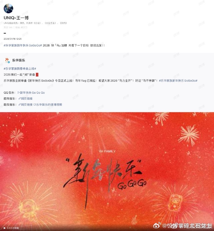 王一博转发乐华新年单曲王一博2026快马加鞭继续出发王一博转发乐华新年单曲，官宣