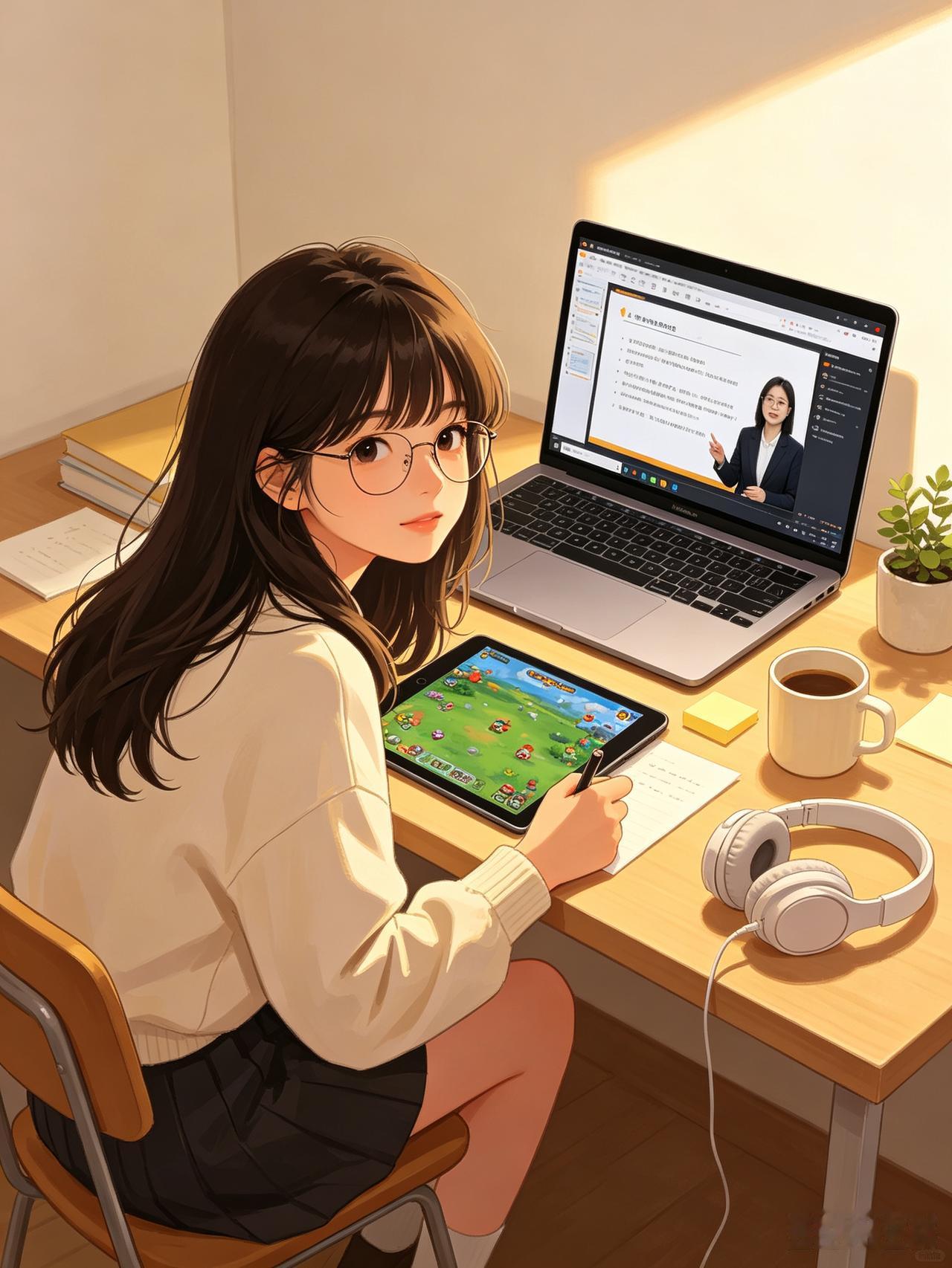 我刚刚去女儿房间，无意中瞥了她的书桌一眼，看到她的平板电脑界面是游戏，原本在家自