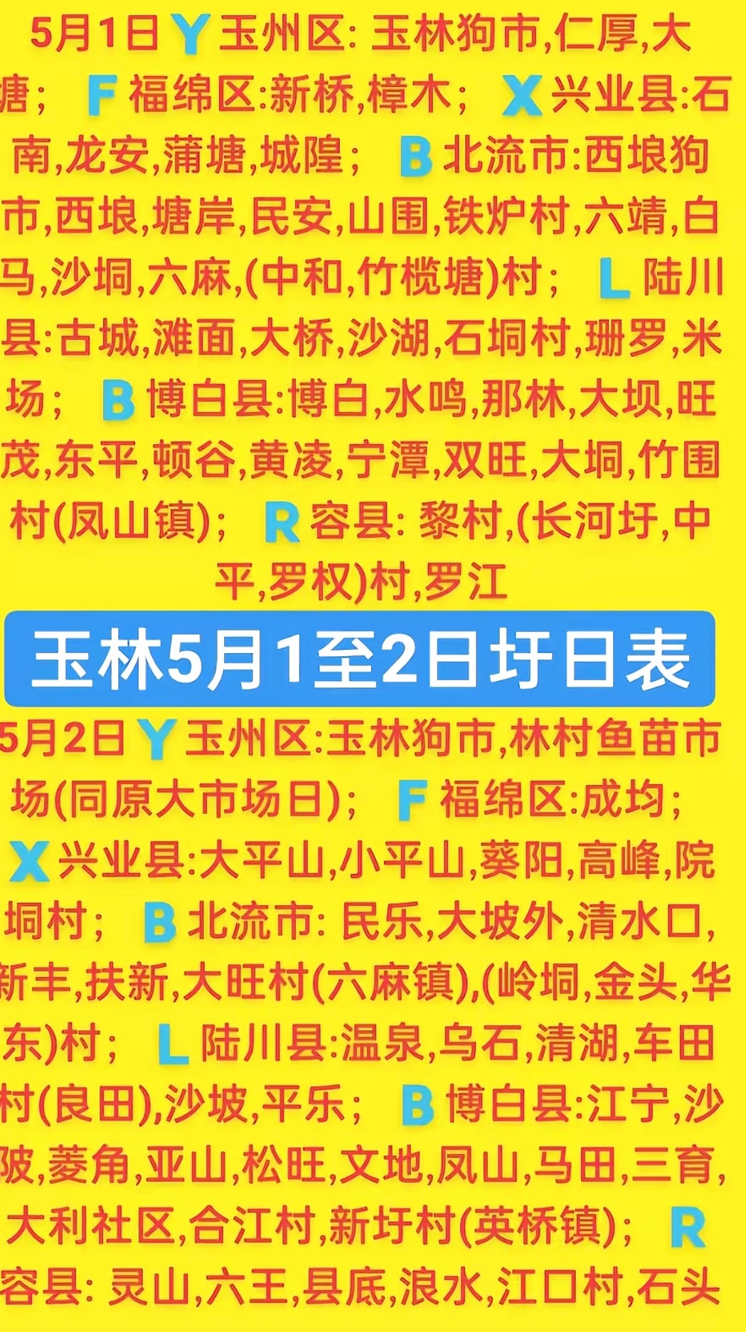 5.1-2 玉林乡镇赶集时间表玉林圩日                     