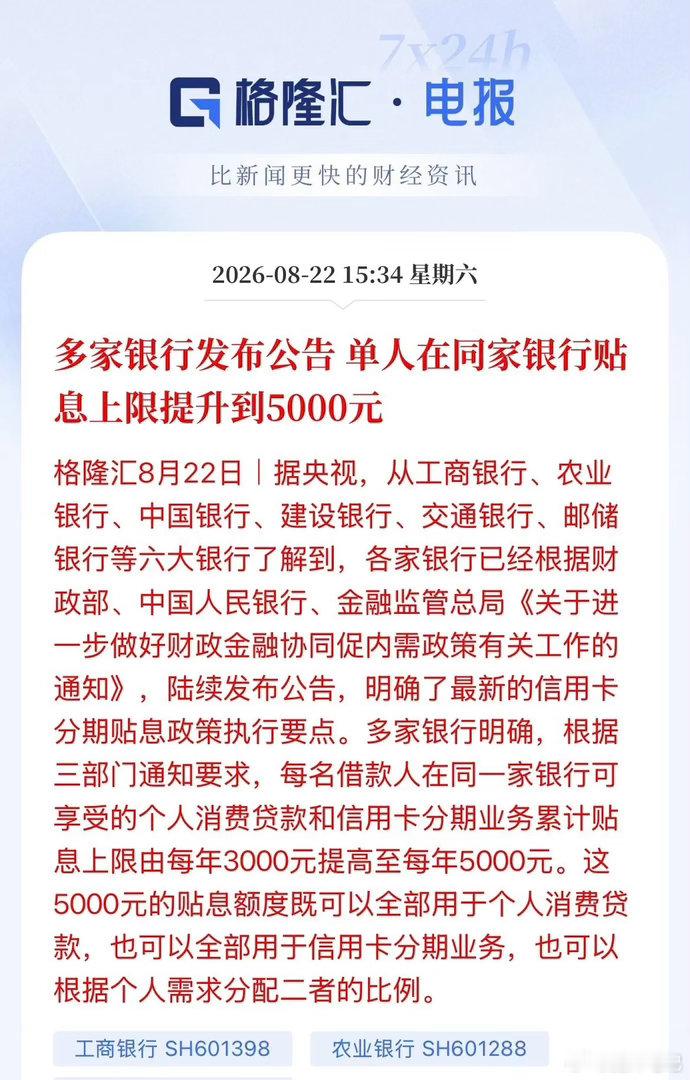 六大国有银行重磅发布！贴息上限再度提高！只要你消费，不管你是用银行信用卡消费还是